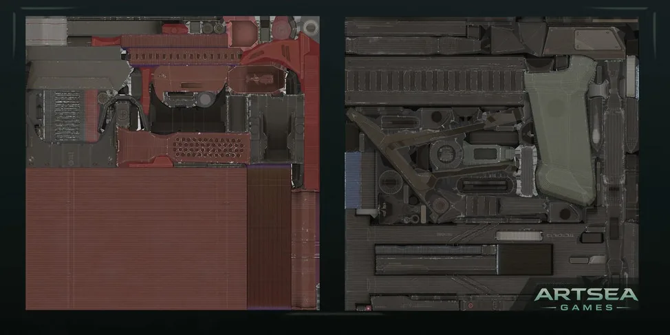 Sci-Fi Pistol: Texture layout
